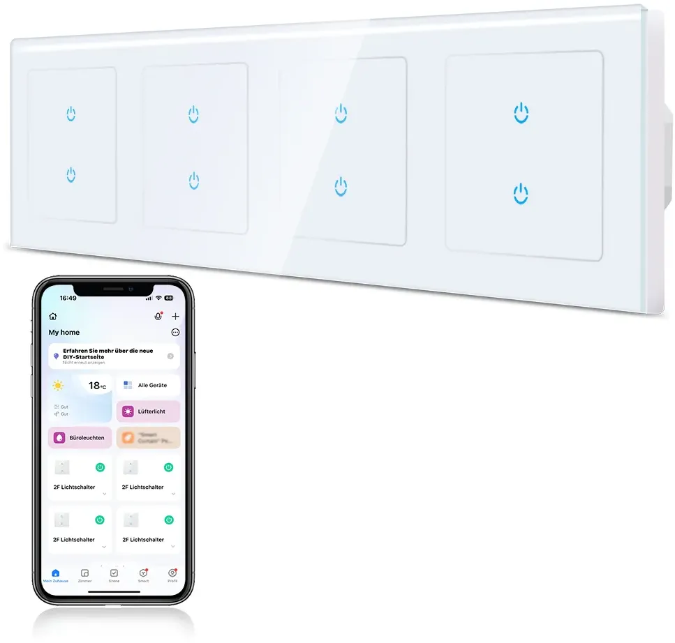 CURRYSMARTER 2Fach 1Weg WLAN Smart Lichtschalter 10A - 4Fach