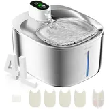 Katzenbrunnen Kabellos mit Bewegungsmelder, 4L Trinkbrunnen für Katze & Edelstahl Hunde mit Batteriebetrieb Akku 4000 mAh, Ultra-Leise Wasserbrunnen für Katzen-FS10pro (Weiß, 1 Filter)