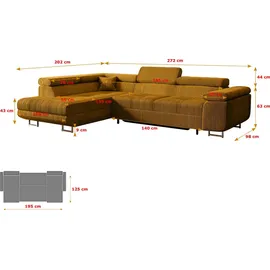 altdecor Ecksofa Cord mit Schlaffunktion 2-Sitzer Senfgelb