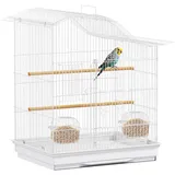 Beyamis Vogelkäfig Mit 4 Eingängen, 2 Futter- Und 2 Tränken Sowie Herausnehmbarem Wassernapf, Voliere Aus Metall Und Kunststoff, 47,5 X 36 X 54,5 Cm, Weiß