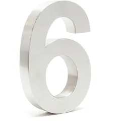 Wiltec Hausnummer 6 silberfarbene Edelstahl Hausnummer in modernem 3d-design, Höhe 20 cm, Schrift Arial, rostfrei und witterungsbeständig, mit Montagematerial