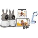 czeview Babyphone mit Kamera 2K & 4X Zoom, 5.5" HD WLAN Video Babyfon mit App, Musik&Buntes Nachtlicht (Weiß mit 2 Kameras)