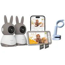 czeview Babyphone mit Kamera 2K & 4X Zoom, 5.5" HD WLAN Video Babyfon mit App, Musik&Buntes Nachtlicht (Weiß mit 2 Kameras)