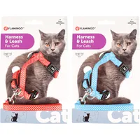 Karlie Flamingo Geschirr mit Leine für Katzen – Aiwa | Verstellbar (20-35 cm, 25-45 cm) | Leinenlänge: 120 cm | Stilvoll & Bequem