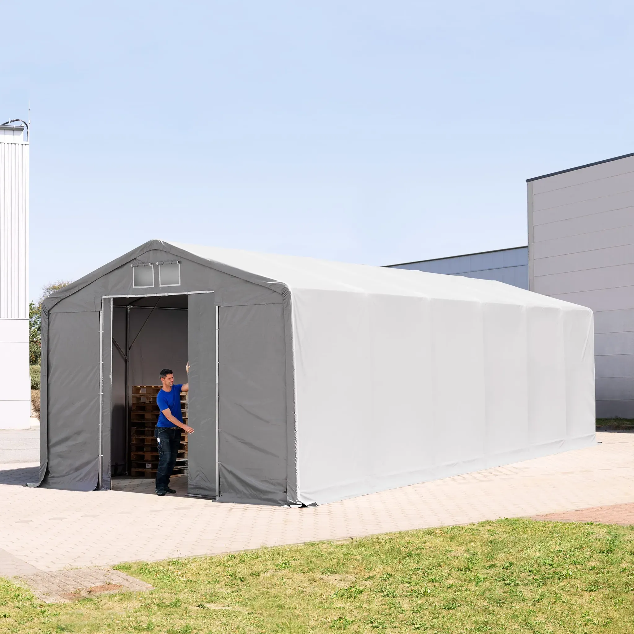 TOOLPORT Outlander 5x12m Zelthalle, PVC-Plane, grau, ohne Statik - (79886)