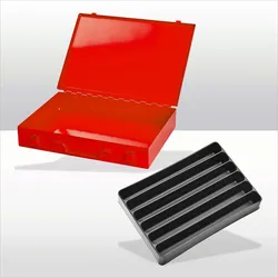PROREGAL Stahlblechkästen mit Spannverschluss 6 Fächer gleichlang | HxBxT 5x33x23cm | Verkehrsrot