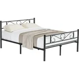 VASAGLE Bettgestell 140 x 190 cm, mit Kopfteil, Metallbett, Bettrahmen - Schwarz