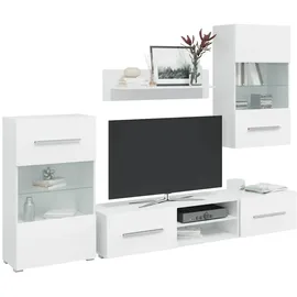 vidaXL 5-tlg. Wohnwand mit LED-Beleuchtung Mattweiß Holzwerkstoff, TV-Möbel, Medienwand, Medienschrank, Schrankwand, Anbauwand, Entertainment-Möbel