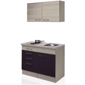 Flex-Well Miniküche, mit E-Geräten, Gesamtbreite 100 cm, Arbeitsplatte mit High Pressure Laminate (HPL) - lila