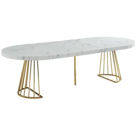 vente-unique Ausziehtisch 2 bis 12 Personen 76 x 75 x 90 cm weiß/gold