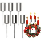 Aitsite 6 Stück Stabkerzenhalter Silber, 2.5 x 11cm Adventskranz Kerzenhalter mit Kappe und Pinzette für Stabkerzen Weihnachtsdekorationen Adventskränze und Tischdekorationen