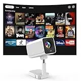 Android TV OS Smart Beamer mit WiFi und BT, Elektrischer Fokus/Auto Keystone 720P Mini Beamer mit 180°Verstellbarem Stand