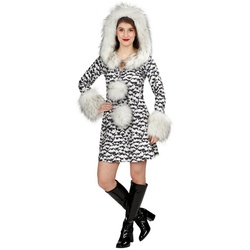 Metamorph Kostüm Schneeeule, Warmes Kostümkleid mit voluminöser Fellkapuze weiß