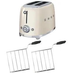 Toaster 2 Scheiben Set - Toaster mit Sandwichzangen in Creme, 950W