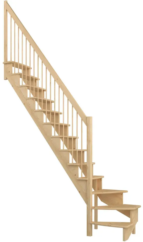 DOLLE Raumspartreppe Wangentreppe Lyon, 65 cm, 1/4 gewendelt,Holzgeländer links,Kiefer,versiegelt