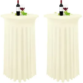 luxuskollektion 2er-Set Stretch Stehtisch-Husse Elfenbein Ø 80-85cm Spandex Tischdecke