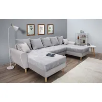 Wohnlandschaft COLLECTION AB "Raisa U-Form" Sofas Gr. B/H/T: 314cm x 45cm x 158cm, Samt-Cord, Mit Federkern, grau (hellgrau) mit Federkern, Kissen und Steppung im Sitzbereich