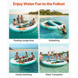 Vevor Aufblasbares Schwimmdock, 3,05x2,44 m, Schwimmplattform mit Rutschfester Oberfläche, Tragetasche & Abnehmbarer Leiter, Schwimmende Insel, Wasserplattform für Pool, Strand & Meer, Oval