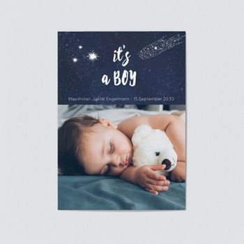 Geburtskarten (5 Karten) selbst gestalten, Kleine Sternschnuppe - Blau