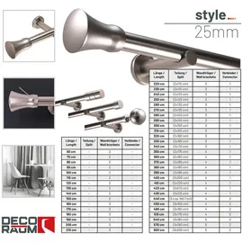 deco-raum Gardinenstange nach Maß 1-Lauf Kegel Ø 25mm edelstahl-optik 450cm
