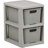 BranQ - Home essential Regal in Rattan Design, BPA-freie Kunststoff PP, Hellgrau, 29,5 x 24 x 32,8 cm, 2 Körben