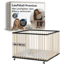 Sämann Laufgitter mit 3 Schlupfsprossen | schwarz/natur | Premium Kollektion | Gr.: 100x100 cm)