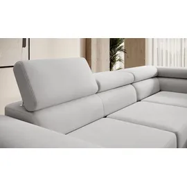 Selsey Stevil - L-Sofa mit Schlaffunktion, Bettkasten, Ottomane rechts, Veloursbezug Grau