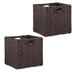 Relaxdays Aufbewahrungskorb, 2er Set, geflochten, Kleidung, Spielzeug, HBT: 31 x 32 x 30 cm, Kunststoff Regalkorb, braun
