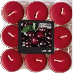 Papstar Duftteelichter Cherry, "Flavour", in Polycarbonathülle, 6 x 18 Stück