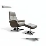 KAWOLA Relaxsessel JOSIANE Leder 78 x 107 x 78 cm grau mit Hocker