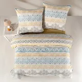 ZIRVEHOME Bettwäsche 155x220 Baumwolle 2-teilig Bunt Bettwäsche warm und Kuschelig Baumwolle Bettbezug 155x220 cm. mit Kissenbezug 80x80 cm. Mosaik-Design in Blau, Orange und Grau. Arnetti