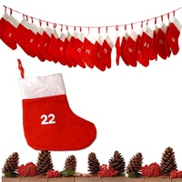 JEMIDI Adventskalender Kette - 24 Stoffsäckchen zum Befüllen - Weihnachtskalender Kette mit beschrifteten Filzstiefelchen zum Aufhängen - Rot