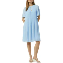 Midikleid COMMA, Damen, Gr. 38, N-Gr, blau (mid blau), Chiffon, Obermaterial: 100% Polyester. Futter: 100% Viskose, unifarben, casual, tailliert kniebedeckend, Rundhals, Halbarm, Kleider, aus Chiffon, mit Plissee-Falten