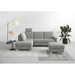 Ecksofa HOME AFFAIRE "Summer L-Form", silber, B:236cm H:91cm T:170cm, 100% Polyester, Sofas, mit Ottomane, wahlweise mit Bettfunktion und Bettkasten, Cord-Bezug