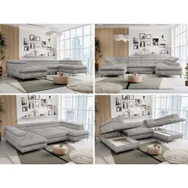 MKS Meble Ecksofa U-form Cord 3-Sitzer Hellgrau