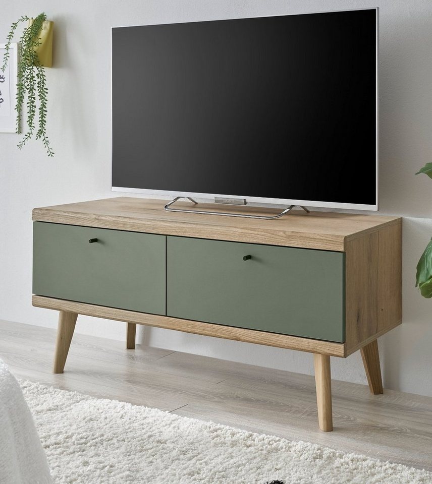 Furn.Design Lowboard Juna (TV Board in Evoke Eiche mit Salbeigrün, 107 x 50 cm), skandinavisches Design grün