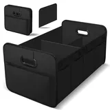 HIAHXC Kofferraum Organizer Auto, Faltbare Kofferraumtasche mit Fächern & Tragegriff,Geräumige Aufbewahrungsbox,Kofferraumtasche für Einkaufen, Camping & Auto Zubehör (Schwarz)