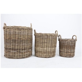 Buri 3er Set Weidenkörbe rund aus Holz Blumentopf Tragekorb 58cm