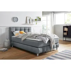 Boxspringbett ANDAS "Salo XXL", grau, B:154cm L:231cm, Komplettbetten, Boxspringbett, in Samtoptik oder Struktur, 6 Breiten in Überlänge 220cm, 4 Härtegrade