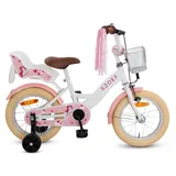 SJOEF Dolly Kinderfahrrad 14 Zoll | Kinder Fahrrad für Mädchen/Jugend | Ab 2-7 Jahren | 12-18 Zoll | inklusive Stützräder (Weiß)