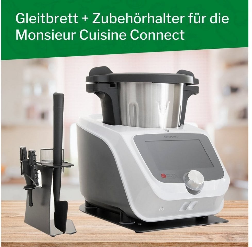 Preisvergleich Produktbild Leckerhelfer - automatisch Lecker Ablageregal Gleitbrett + Zubehörhalter für SILVERCREST® MONSIEUR CUISINE CONNECT, Komplett-Set, Made in Germany grau