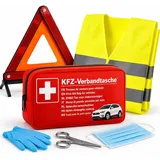 OwnWheel 3 in 1- Set KFZ Pannenset geprüft 2026 & Autozubehör - Auto Erste Hilfe Set mit Verbandskasten & Warnweste & Warndreieck für StVO