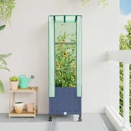 vidaXL Gartenplanter mit Gewächshausabdeckung und Rädern Blaugrau 1 St.