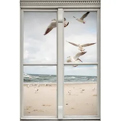 Leinwandbild QUEENCE "Möwen", beige (farbe bild(er): natur), B:60cm H:90cm, Canvas, Holzrahmen, Bilder, Premium-Leinwandstoff