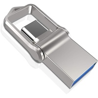 Kalsan USB-Stick Typ C, 32 GB, 2-in-1, OTG, Typ C+, USB 3.0, wasserdicht, mit Schlüsselanhänger, Metall-Silber