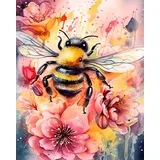 TISHIRON Bienen Malen nach Zahlen Erwachsene, Blühende Blüten Malen nach Zahlen, Malen nach Zahlen de Pinsel und Acrylfarbe, 16X20 Inch Bienen Malen nach Zahlen Erwachsene Familie Freunde