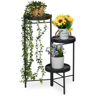Relaxdays Blumenregal mit 3 runden Ablagen 65 x 44 x 44 cm Schwarz