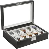 LuxusKollektion Schmuckset Uhrenbox mit 10 Fächern Glasdeckel Uhrenkissen Organizer Samtfutter