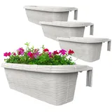 GarPet 4x Blumenkasten Balkongeländer Balkon Blumenkasten Balkonkasten mit Halterung Geländerkasten mit Wasserspeicher Rattan Optik Weiß 60 cm