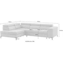 exxpo - sofa fashion Ecksofa EXXPO - SOFA FASHION "Bocco, hochwertige Verarbeitung, toller Sitzkomfort, bequem, L-Form", gelb (mustard), B:276cm H:75cm T:203cm, 100% PES, Sofas, Ecksofa, wahlweise mit Bettfunktion u. Bettkasten, inkl. Kopfteilverstellung